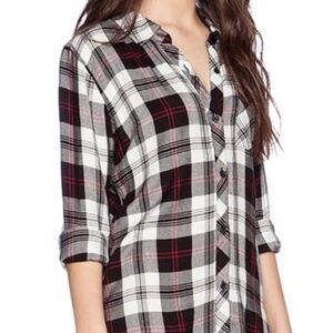 Rails Hunter Black White Cherry Flannel Like Plaid Button Down Open Pocket Shirt